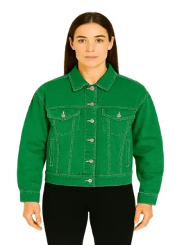 Women Green Jeans Denim Jacket