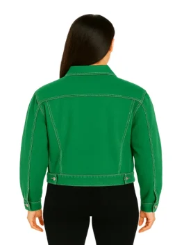 Women Green Jeans Denim Jacket (back)
