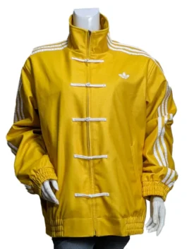 Front view of the Chinese New Year Mustard Adidas Jacket in bright yellow from America Jackets.