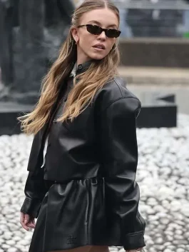Sydney Sweeney Miu Miu Black Leather Jacket