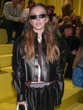 Sydney Sweeney Miu Miu Black Leather Jacket