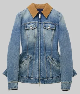 Sydney Sweeney Trimmed Denim Peplum Jacket