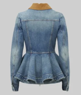 Sydney Sweeney Trimmed Denim Peplum Jacket