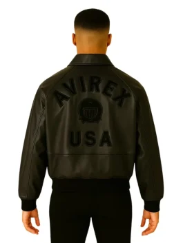 Icon Solid Black Avirex Leather Jacket (Back)