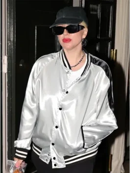Lady Gaga Striped Satin Bomber Jacket