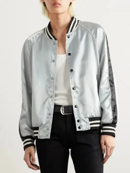 Lady Gaga Striped Satin Bomber Jacket