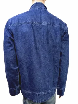 Back view of the blue Adidas Chinese New Year denim jacket featuring a large graphic from America Jackets.