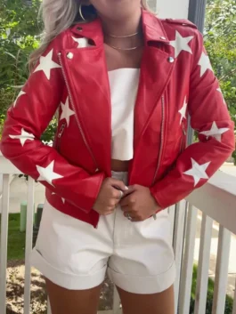 Battle Camp 2025 Polly Brindle Star Red Leather Jacket