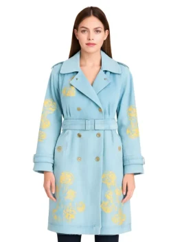 Ermanno Scervino Denim Print Midi Trench Coat