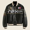 Front-Side-Of-The-APXGP-Damson-Idris-Black-Leather-Varsity-Jacket