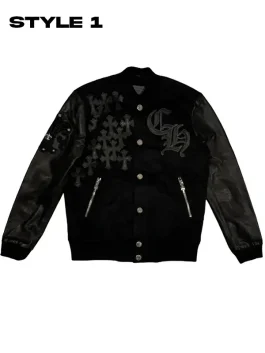 Front-Side-Of-The-Chrome-Hearts-Black-Letterman-Varsity-Jacket-Style-1