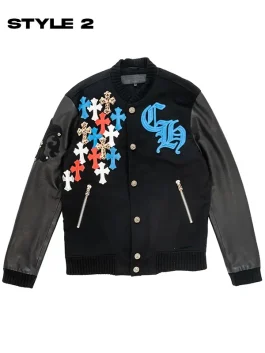 Front-Side-Of-The-Chrome-Hearts-Black-Letterman-Varsity-Jacket-Style-2