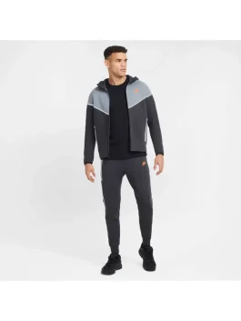 Front view of grey Nike Tech full reflective tracksuit for men featuring reflective panels and zip-up jacket.
