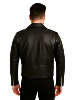 Narrator The Twilight Zone Motorcycle Black Leather Jacket (Back)