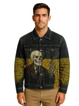 Vintage Skull & Sunflower Denim Jacket