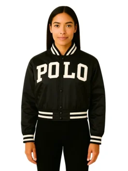 Polo Logo Black Satin Bomber Jacket