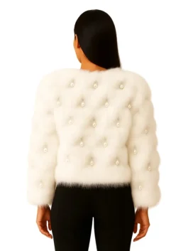 Snow Pearl Women’s White Fur Coat (Back)