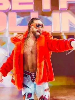 WWE Raw Seth Rollins Red Fur Hooded Jacket Front pose