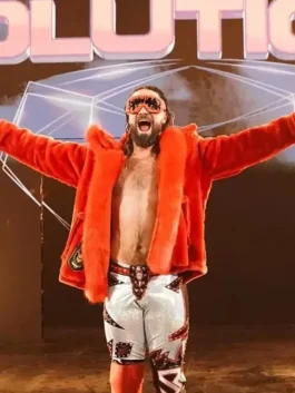 WWE Raw Seth Rollins Red Fur Hooded Jacket Front