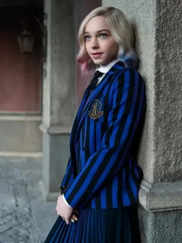 Wednesday Tv Series Emma Myers Blue Blazer Coat