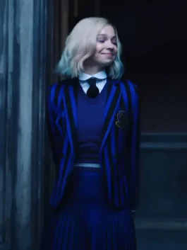 Wednesday Tv Series Emma Myers Blue Blazer Coat