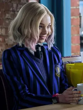 Wednesday Tv Series Emma Myers Blue Blazer Coat