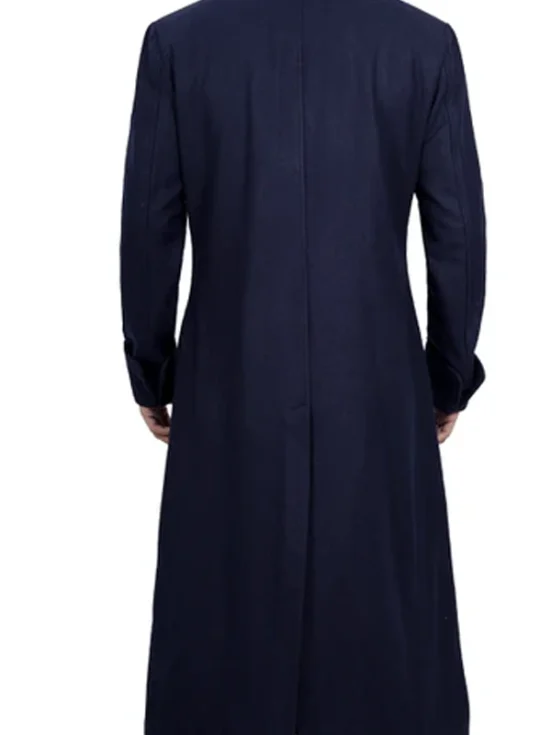 Aaron Men's Blue Double Breasted Long Wool Coat