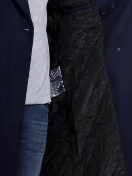 Aaron Men's Blue Double Breasted Long Wool Coat