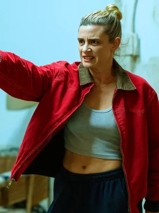 American Sweatshop Lili Reinhart Red Jacket Front Look