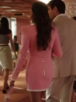 Ashley Park Emily in Paris S04 Pink Dress Coat Back look