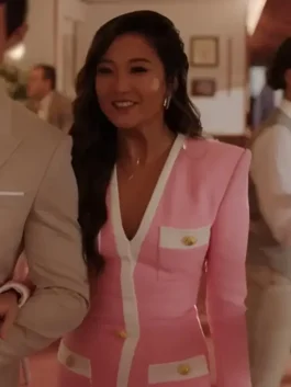 Ashley Park Emily in Paris S04 Pink Dress Coat Front look