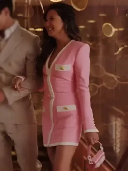 Ashley Park Emily in Paris S04 Pink Dress Coat Front look