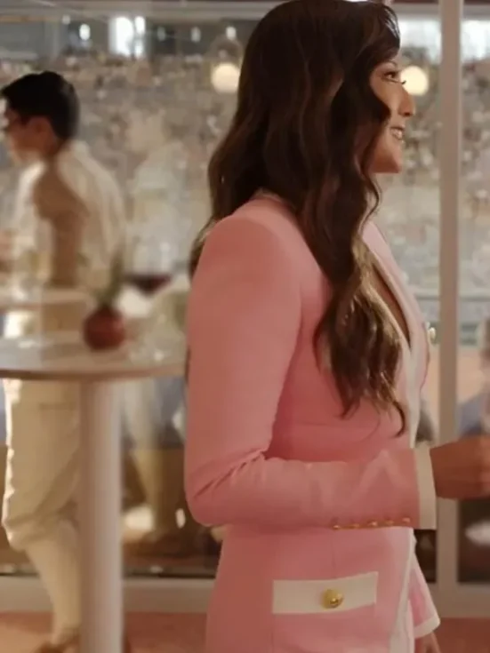 Ashley Park Emily in Paris S04 Pink Dress Coat Side look