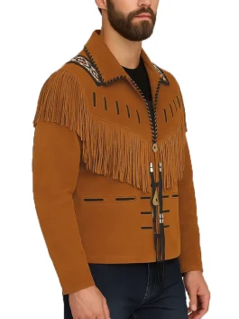 Bart Men’s Brown Native Fringe Cowboy Western Suede Jacket