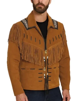 Bart Men’s Brown Native Fringe Cowboy Western Suede Jacket
