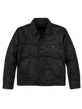 Front of Filson Tin Cloth Short Lined Cruiser Jacket black with front pockets and rugged tin cloth design.