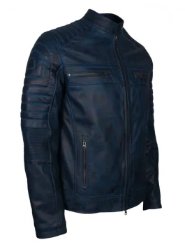 Blue Cafe Racer Leather Jacket