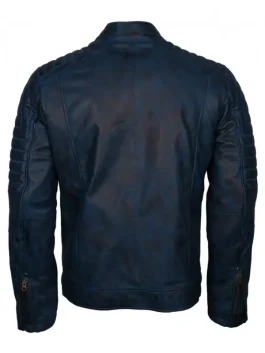 Blue Cafe Racer Leather Jacket