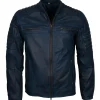 Blue Cafe Racer Leather Jacket