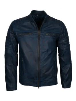 Blue Cafe Racer Leather Jacket