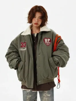 Boa Lapel Casual Padded Jacket Front look