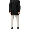 Brewer Mens Black Fur Collar Wool Coat