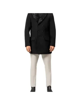 Brewer Mens Black Fur Collar Wool Coat