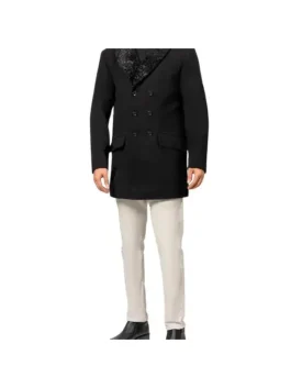 Brewer Mens Black Fur Collar Wool Coat