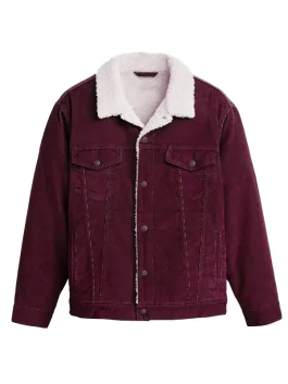Burgundy Sherpa Trucker Cord Western Jacket