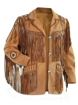 Butch Men’s Brown Fringe Cowboy Western Ranch Suede Jacket