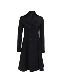 Carol Women's Elegant Black Double Breasted Long Wool Trench Coat