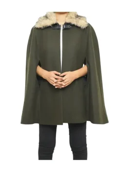 Chic Olive Green Wool Blend Women Cape Coat
