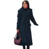Clarice Womens Long Green Wool Coat - Overcoat for Women