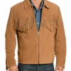 Clayton Men’s Brown Fringe Western Cowboy Classic Suede Jacket